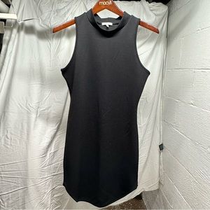 Black mockneck sleeveless body con dress